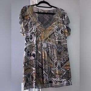 Live and Let Live beaded neckline short ruffle style sleeves top size XL